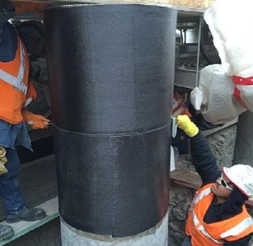 Carbon fibre wrapping: CFRP fabric being wrapped around a column