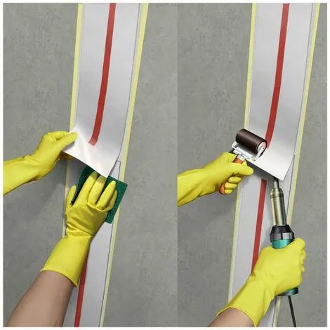 Joint tape being rolled into the adhesive, and a tape overlap being hot-air welded