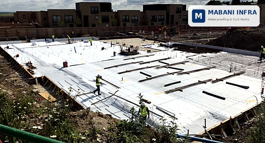 Large-area HDPE membrane installation on a substructure